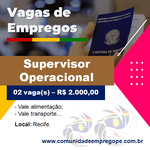 Supervisor Operacional, 02 vagas com salário de R$ 2.000,00 para empresa de terceirização de mão de obra