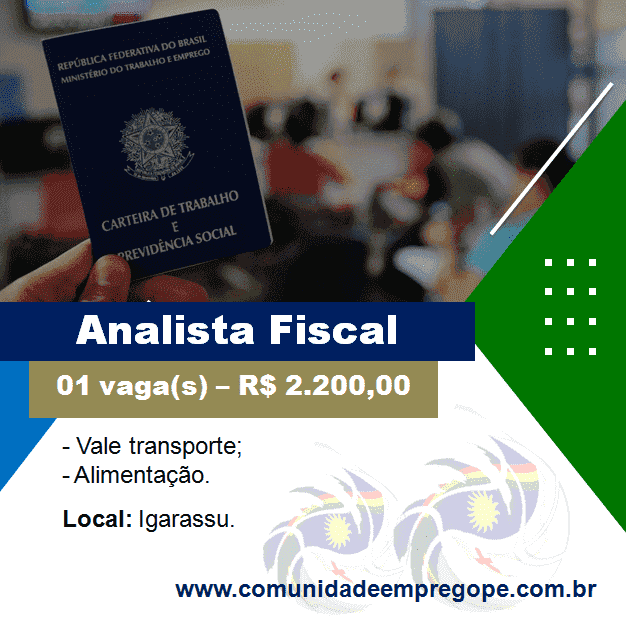 Analista Fiscal com salário de R$ 2.200,00 para empresa do segmento de contabilidade