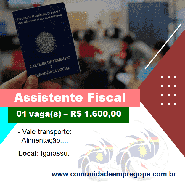 Assistente Fiscal com salário de até R$ 1.600,00 para empresa do segmento de contabilidade