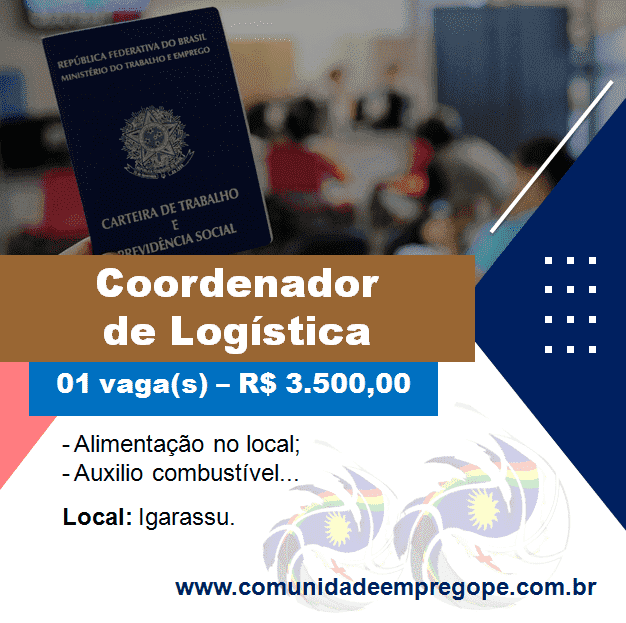 Coordenador de Logística com salário de R$ 3.500,00 para segmento de indústria alimentícia