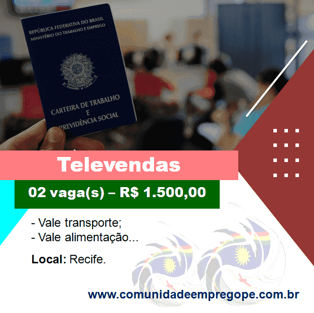 Televendas, 02 vagas com salário de R$ 1.500,00 para segmento de distribuidora de alimentos