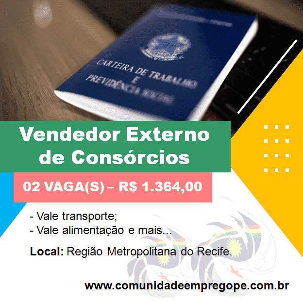 Vendedor Externo de Consórcios, 02 vagas com salário de R$ 1.364,00 para comércio de motocicletas