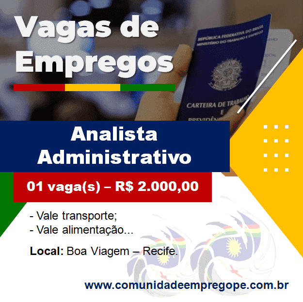 Analista Administrativo (Financeiro) com salário de R$ 2.000,00 para segmento de construção civil
