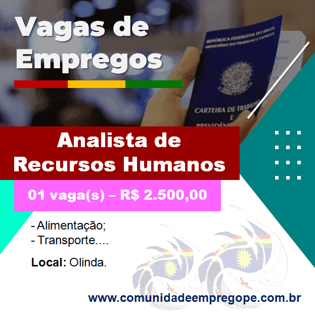 Analista de Recursos Humanos com salário de R$ 2.500,00 para segmento de terceirização