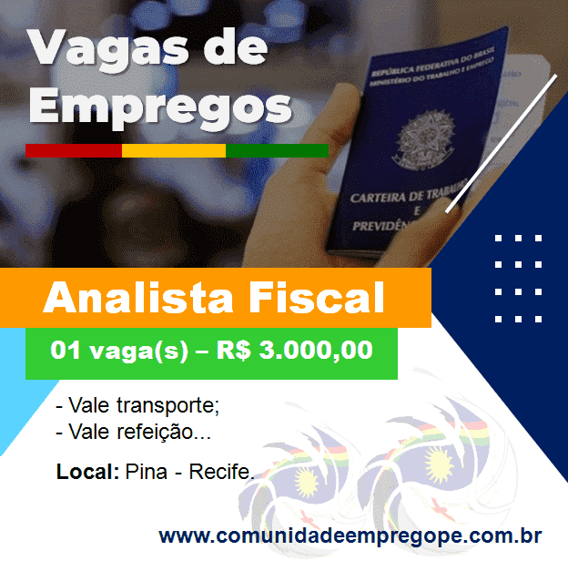 Analista Fiscal com salário de R$ 3.000,00 para empresa do segmento contábil