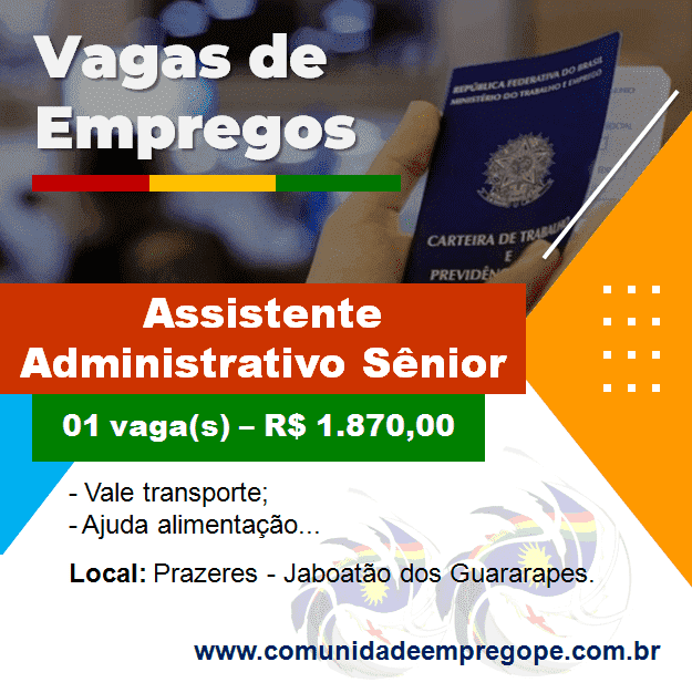 Assistente Administrativo Sênior com salário de R$ 1.870,00 para segmento de produtos agrícolas