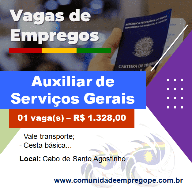 Auxiliar de Serviços Gerais com salário de R$ 1.328,00 para pessoas com deficiência