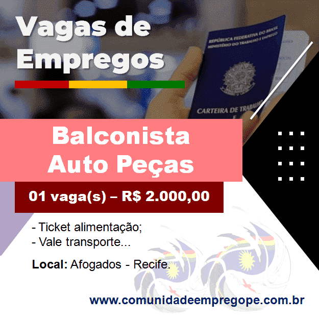 Balconista Auto Peças com salário de até R$ 2.000,00 para distribuidora auto peças