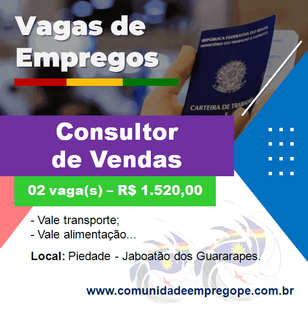 Consultor de Vendas, 02 vagas com salário de R$ 1.520,00 para atuar com venda de veículos Novos