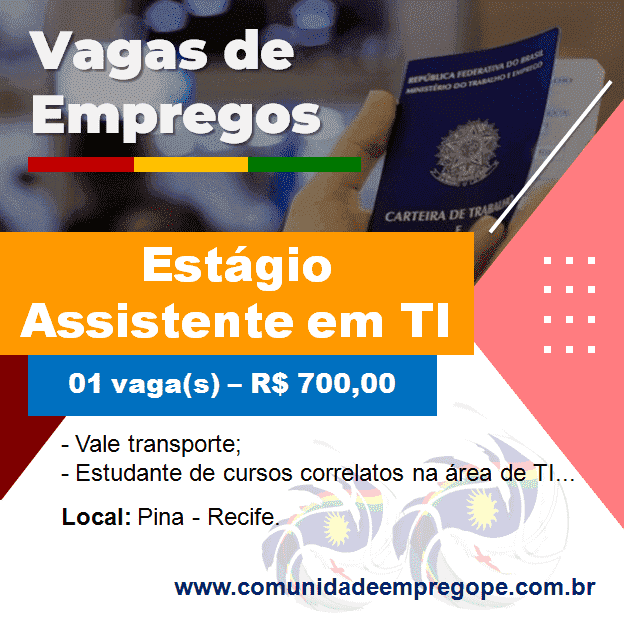 Estágio Assistente em TI com bolsa de R$ 700,00 para empresa do segmento de contabilidade