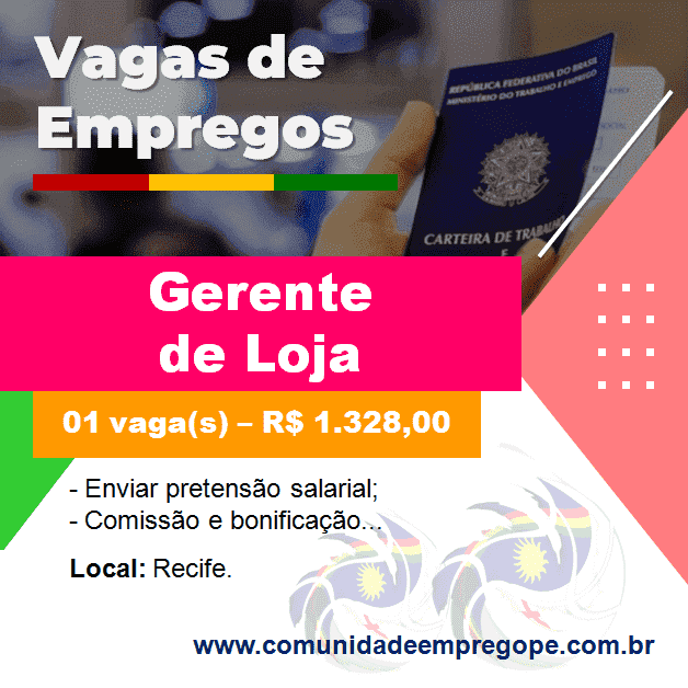 Gerente de Loja - Shopping com salário de R$ 1.328,00 para empresa do segmento de varejo