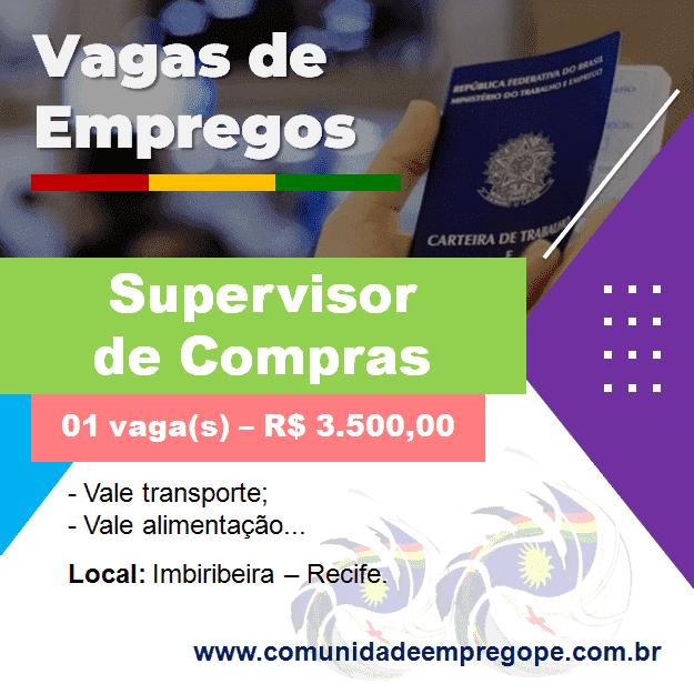 Supervisor de Compras com salário de R$ 3.500,00 para segmento de construção civil