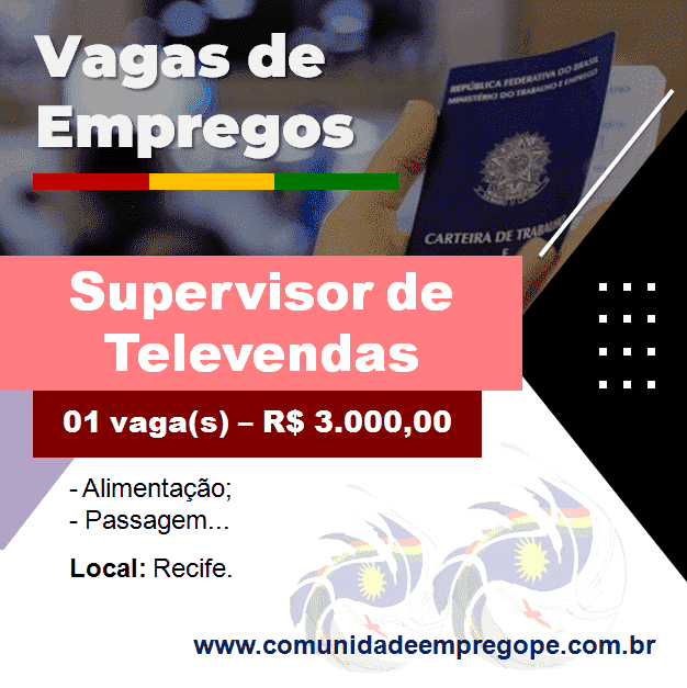 Supervisor de Televendas com salário de R$ 3.000,00 para segmento de produtos e medicamentos hospitalares