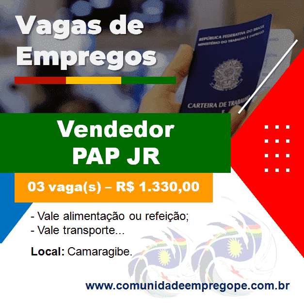 Vendedor PAP JR com salário de R$ 1.330,00 para empresa no segmento de tecnologia e telecomunicações