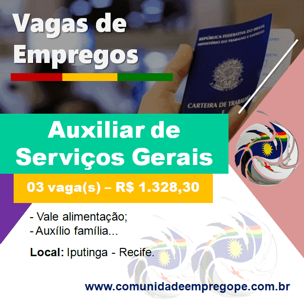 Auxiliar de Serviços Gerais, 03 vagas com salário de R$ 1.328,30 para segmento de consultoria e auditoria