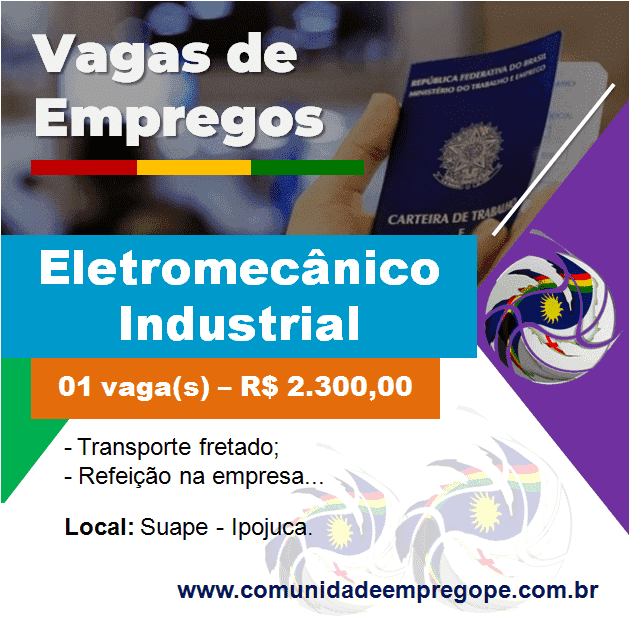 Eletromecânico Industrial com salário de R$ 2.300,00 para empresa de terceirização de serviços.