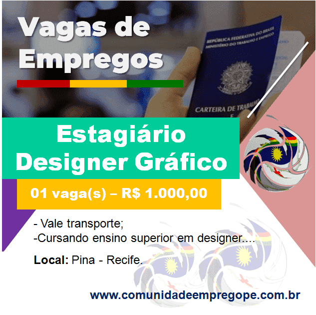 Estagiário Designer Gráfico com bolsa de R$ 1.000,00 para segmento de escritório contábil.