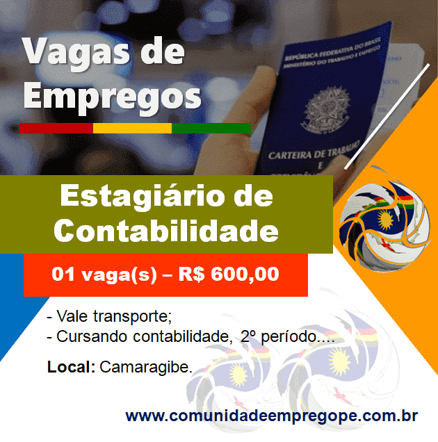 Estagiário de Contabilidade com bolsa de R$ 600,00 para empresa de contabilidade