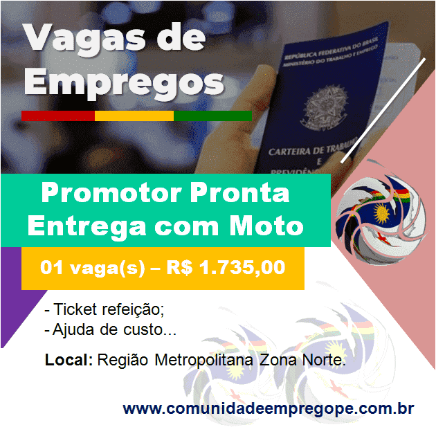 Promotor Pronta Entrega com Moto com salário de R$ 1.735,00 para indústria e comércio