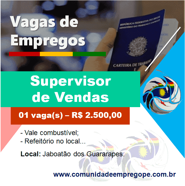 Supervisor de Vendas com salário de R$ 2.500,00 para empresa no segmento de distribuição