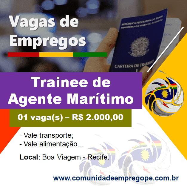 Trainee de Agente Marítimo com salário de R$ 2.000,00 para empresa do segmentos de portos, comércio exterior e logística