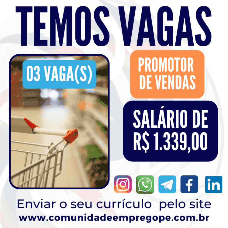 Promotor de Vendas, 02 vagas com salário de R$ 1.339,00 para Pessoas com Deficiência