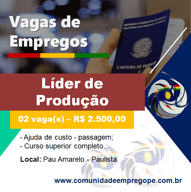Lider de Produção com salário de R$ 2.500,00 para segmento de indústria de alimentos