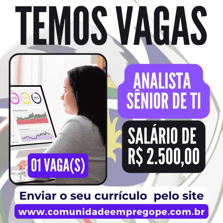 Analista Sênior de TI com salário de R$ 2.500,00 para segmento de tecnologia e telecomunicação