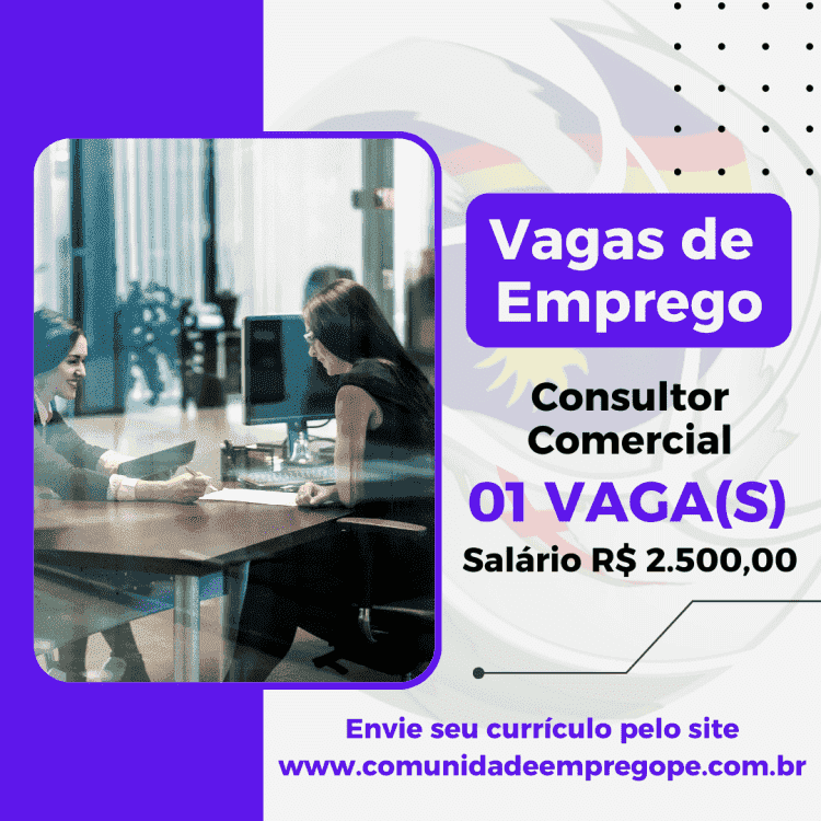 Consultor Comercial com salário de R$ 2.500,00 para empresa de terceirização de mão de obra