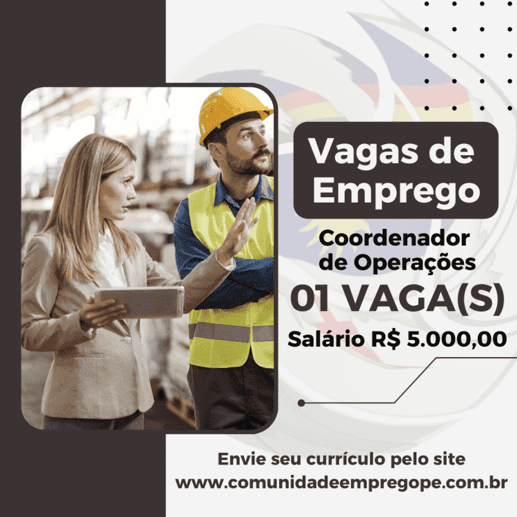 Coordenador de Operações com salário de R$ 5.000,00 para segmento de indústria