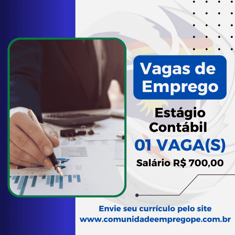 Estágio Contábil com bolsa de R$ 700,00 para empresa do segmento de contabilidade