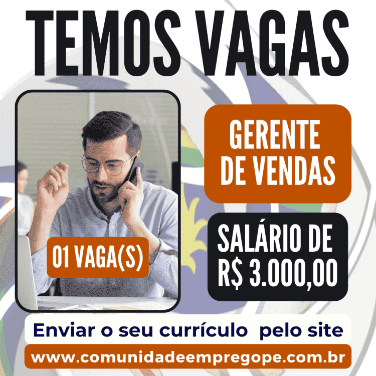 Gerente de Vendas de Veículos com salário de R$ 3.000,00 para segmento de concessionárias