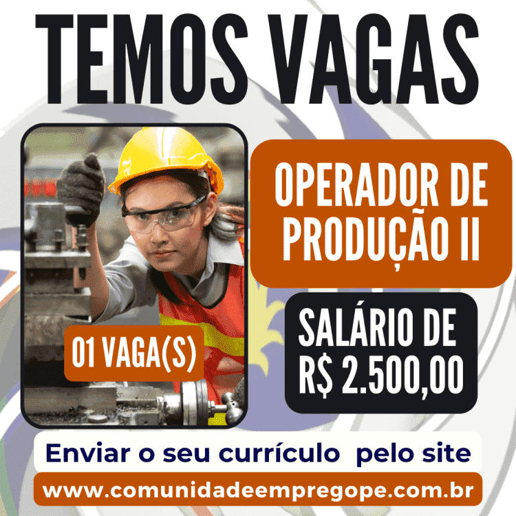 Operador de Produção II com salário de R$ 2.500,00 para segmento de fábrica de latas