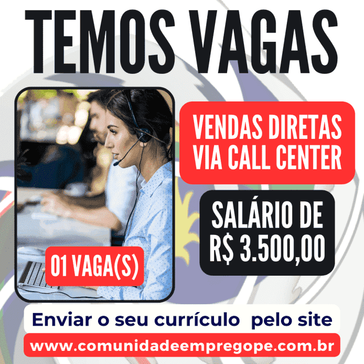 Vendas Diretas Via Call Center com salário de até R$ 3.500,00 para segmento de tratamento de águas e efluentes