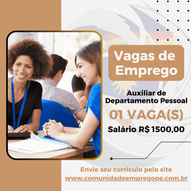 Auxiliar de Departamento Pessoal com salário de R$ 1500,00 para empresa do segmento de contabilidade