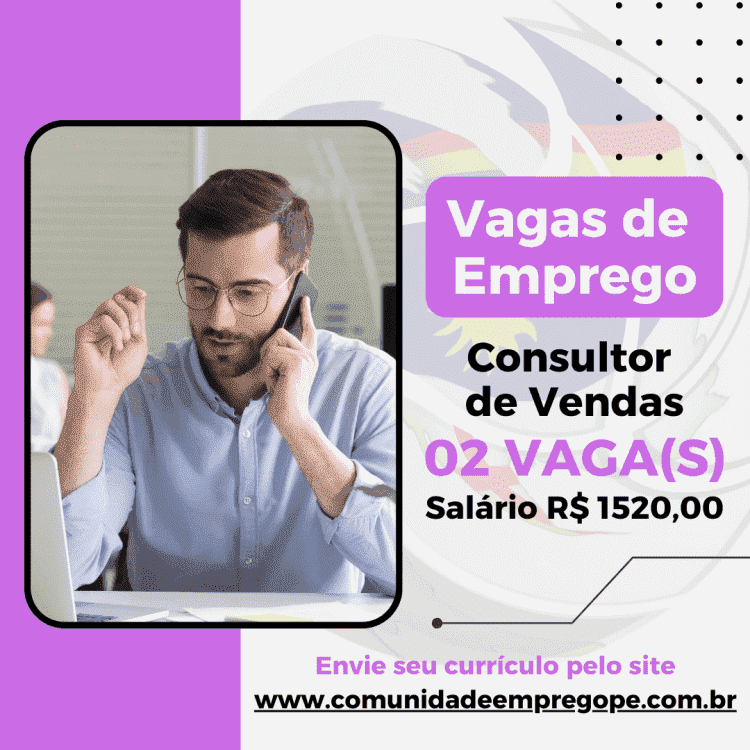 Consultor de Vendas Seguros Automotivo, 02 vagas com salário de R$ 1520,00 para segmento automotivo