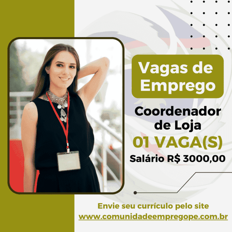 Coordenador de Loja com salário de R$ 3000,00 para segmento de estética e dermatológica