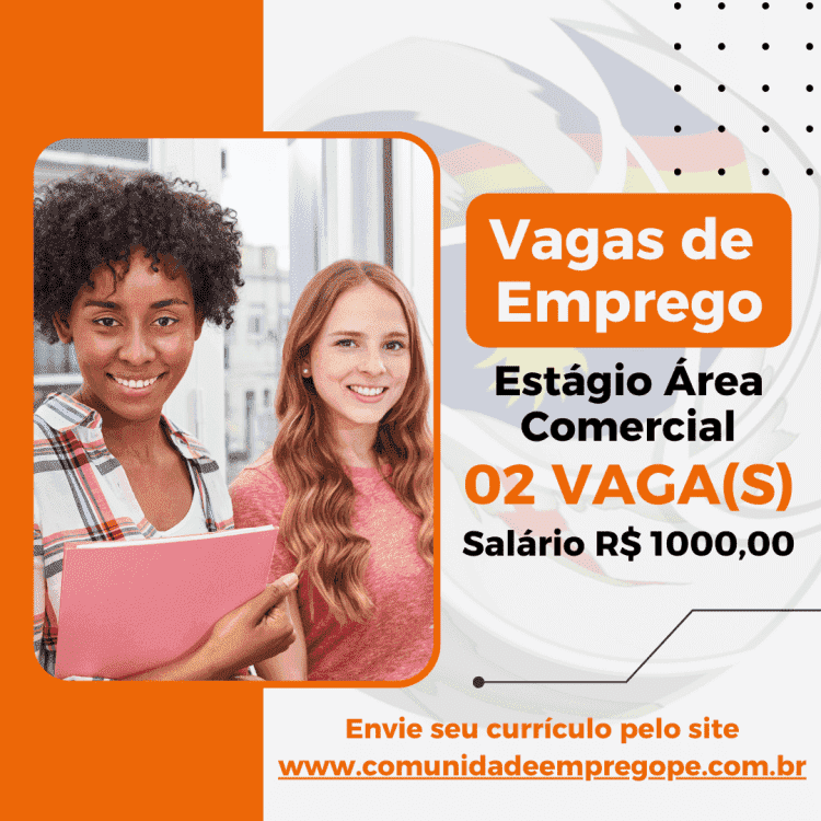 Estágio Área Comercial, 02 vagas com salário de R$ 1000,00 para empresa de academia de ginástica