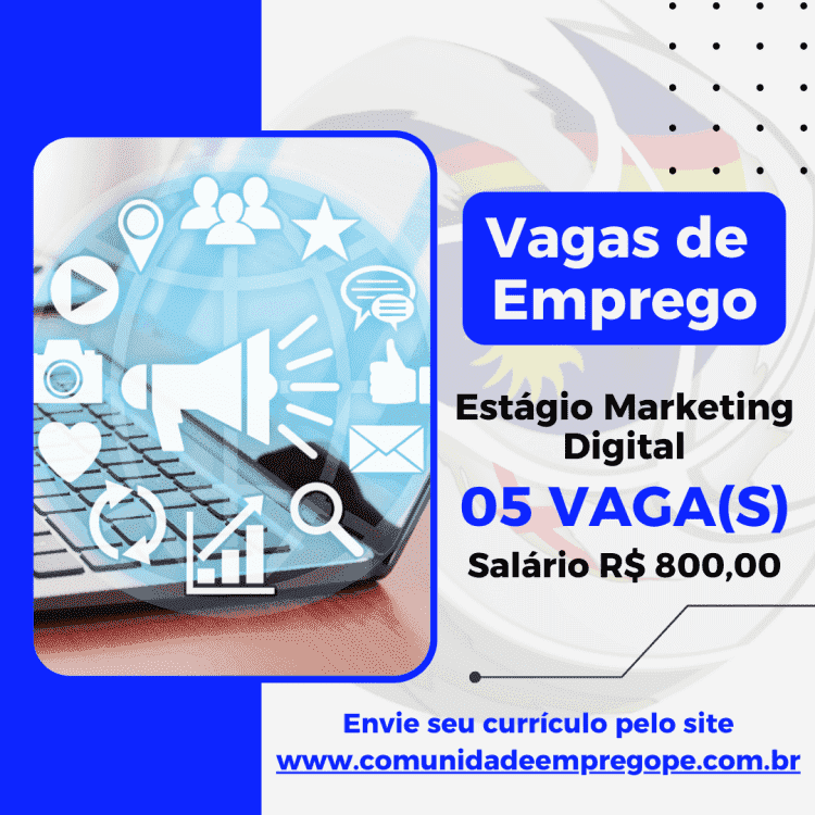 Estágio Marketing Digital, 05 vagas com bolsa de R$ 800,00 para escola de tecnologia da informação