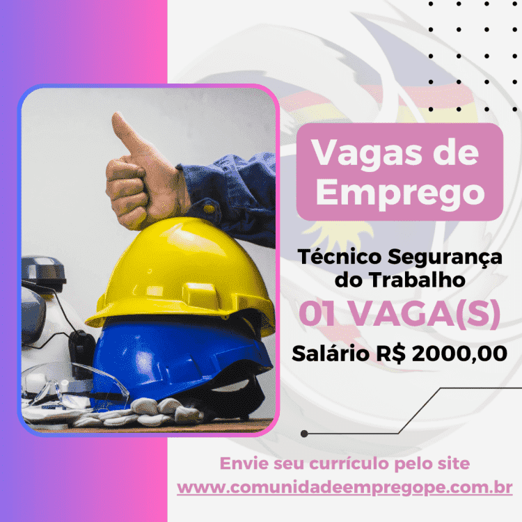 Técnico Segurança do Trabalho com salário de R$ 2000,00 para empresa do segmento de metalúrgica