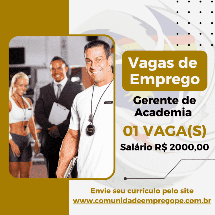 Gerente de Academia com salário de R$ 2000,00 para segmento de academia de ginástica