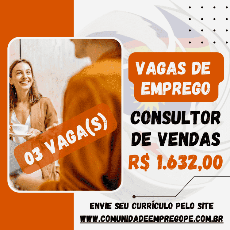 Consultor de Vendas, 03 vagas com salário de R$ 1632,00 para indústria de sucos e água de coco