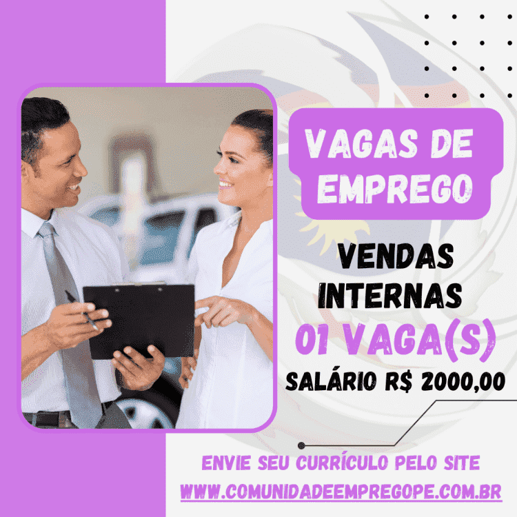 Vendas Internas com salário de R$ 2000,00 para empresa do segmento hidráulica e pneumática