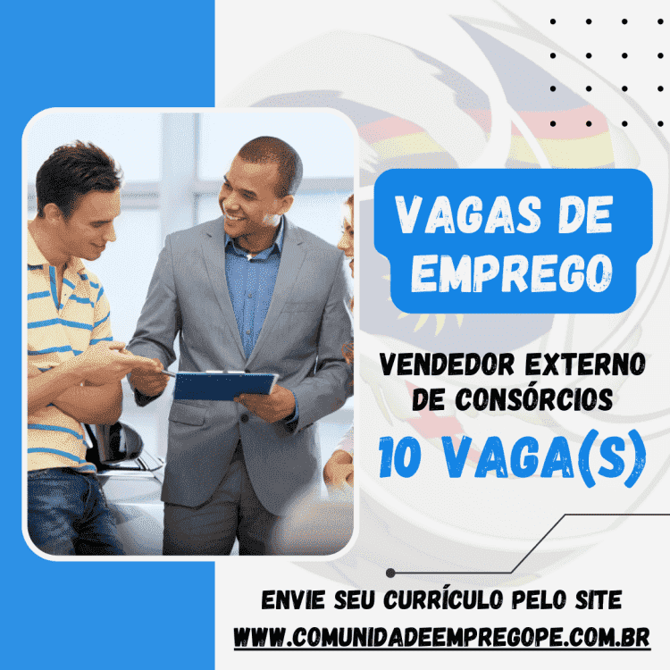 Vendedor Externo de Consórcios, 10 vagas com salário de R$ 1520,00 para segmento de comércio de motocicletas