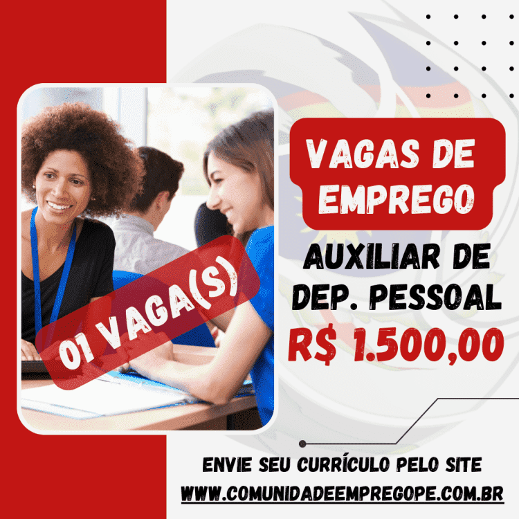 Auxiliar de Departamento Pessoal com salário de R$ 1500,00 para escritório de contabilidade