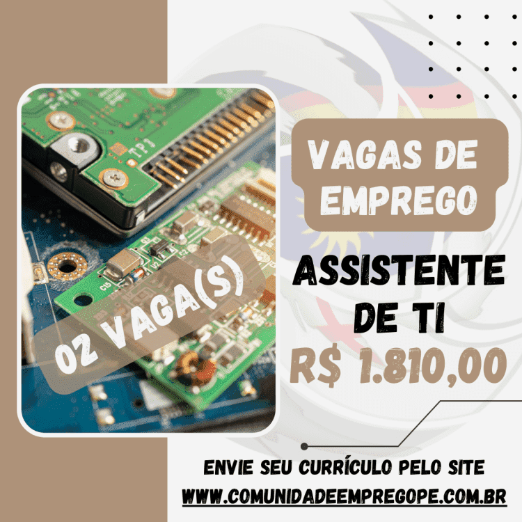 Assistente de TI, 02 vagas com salário de R$ 1810,00 para empresa do segmento de contabilidade