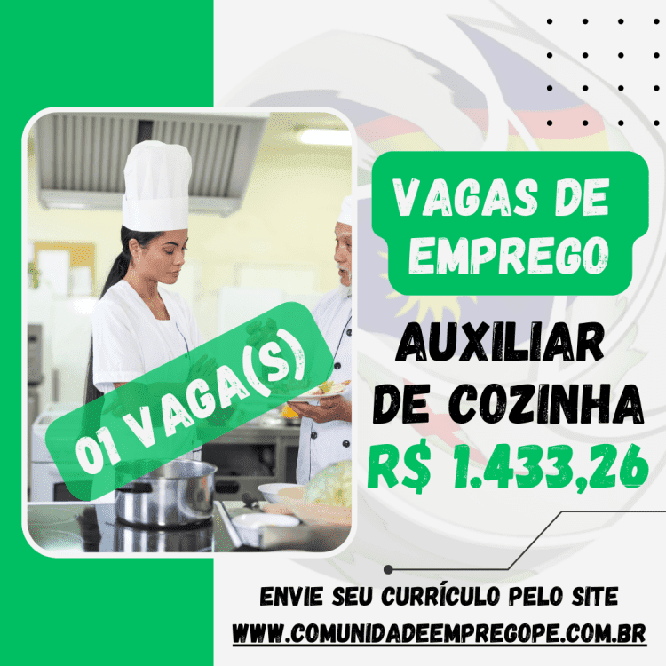 Auxiliar de Cozinha com salário de R$ 1433,26 para segmento de restaurante