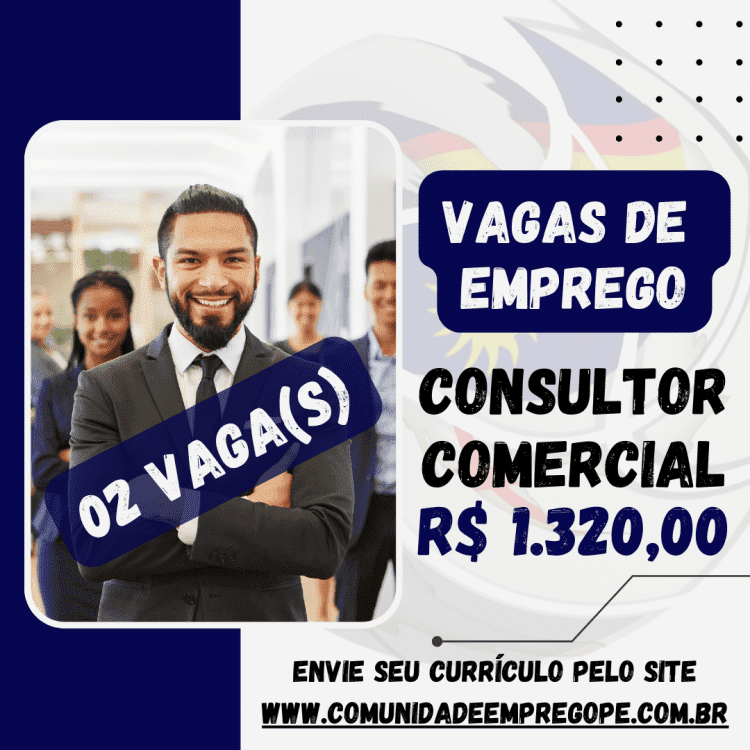 Consultor Comercial, 02 vagas com salário de R$ 1320,00 para empresa do segmento de educação técnica