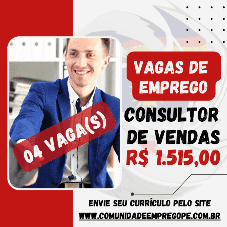 Consultor de Vendas Internas, 04 vagas com bolsa de R$ 1515,00 para correspondentes de instituições financeiras