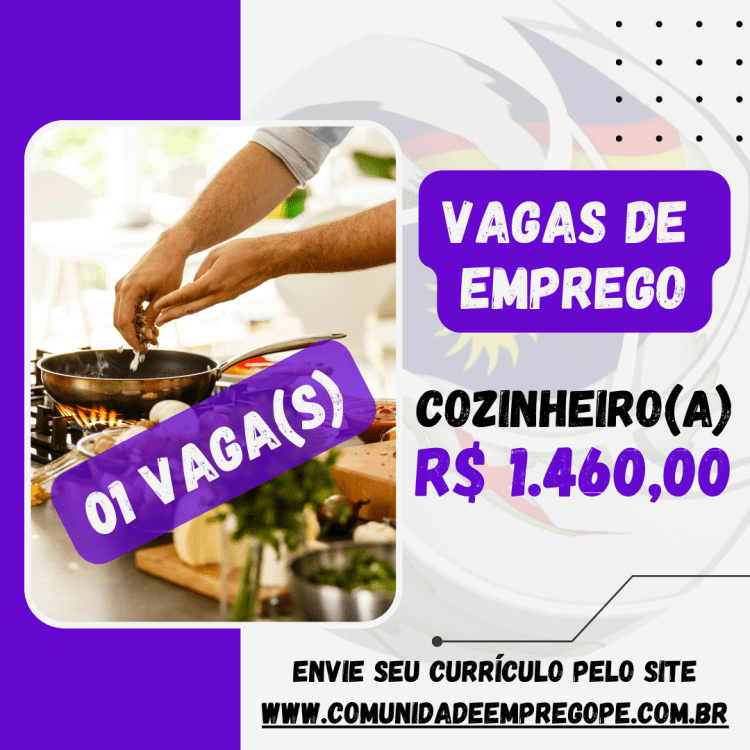 Cozinheiro(a) com salário de R$ 1460,00 para atuar no segmento de bar de praia